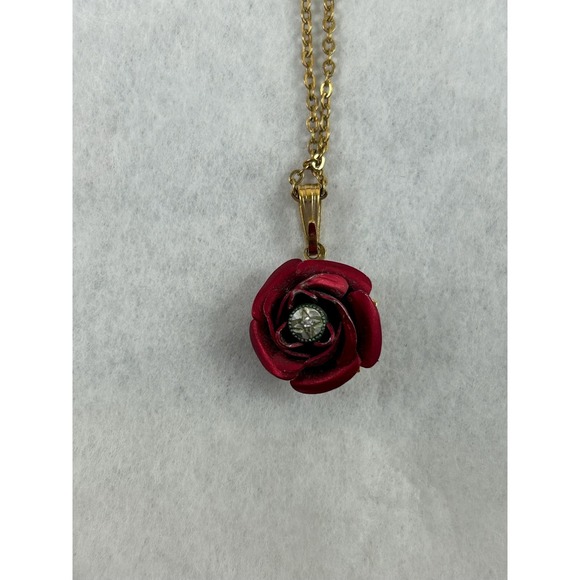 Jewelry - Enamel Rose Pendant Necklace with a 14K GF AMCO chain